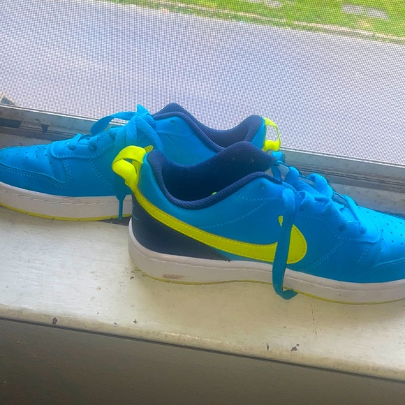 neon green and blue nikes